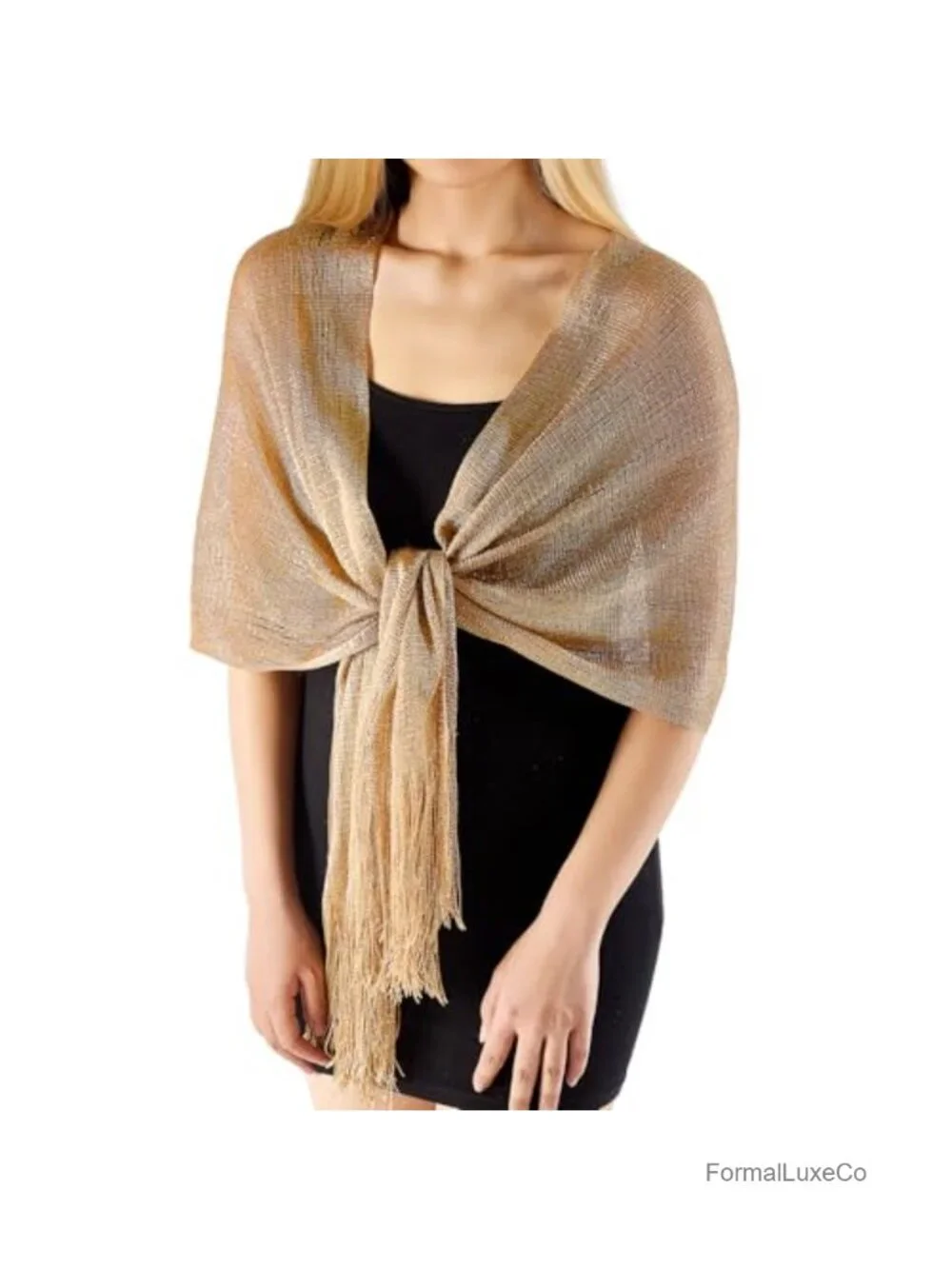 Sparkling Metallic Pashmina Shawl Wrap with Buckle for Evening Dresses